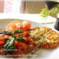 桜央里の発酵なしお手軽pizza(*´▽｀*)マルゲリータとクアトロフォルマッジ🍕